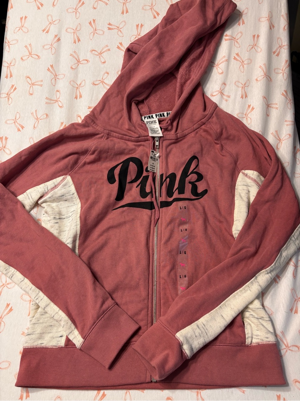 NWT PINK Victoria's Secret Women's Dusty Rose Zip Hoodie Jacket